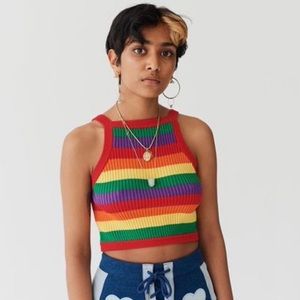 Lazy oaf rainbow knit tank top
